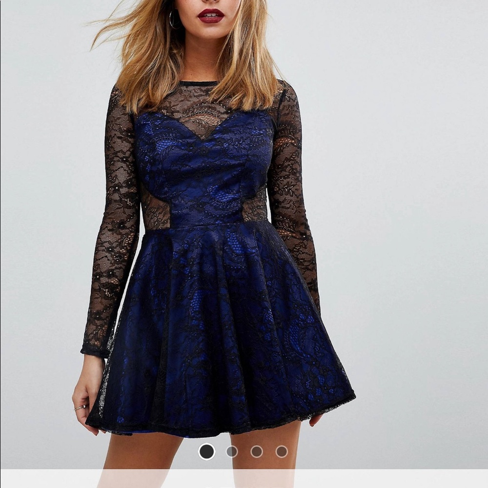 Short, long sleeve black lace dress